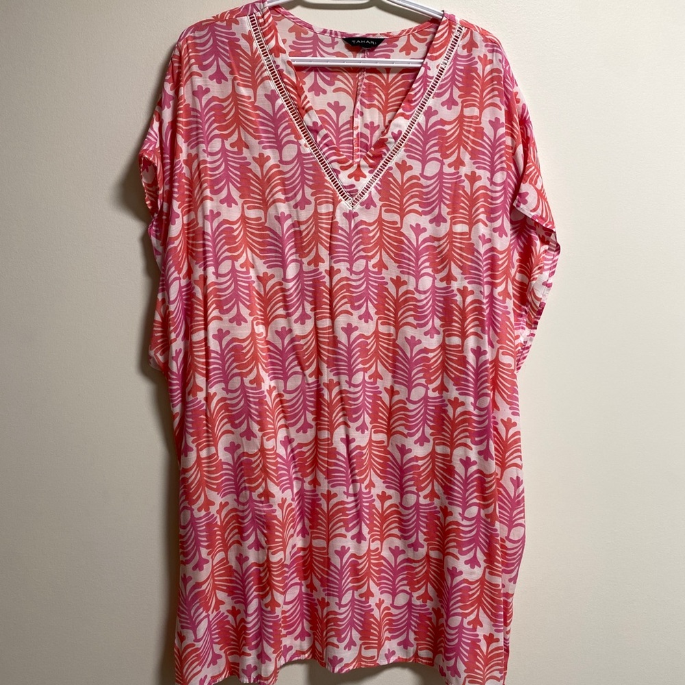 Tahari Coral and Cream Swim Cover-Up